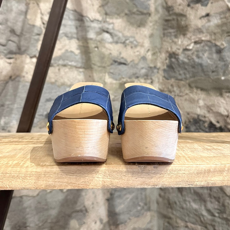 Giuseppe Zanotti Blue Croc Pattern Leather Clog Heeled Sandals