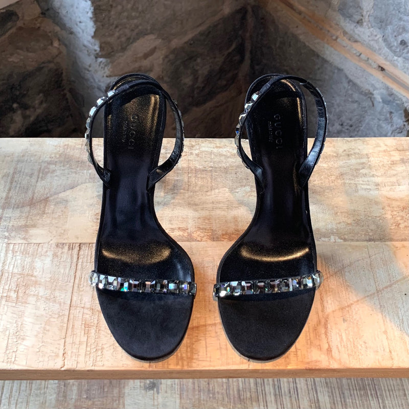 Sandales à talons noires avec cristaux Gucci Mallory