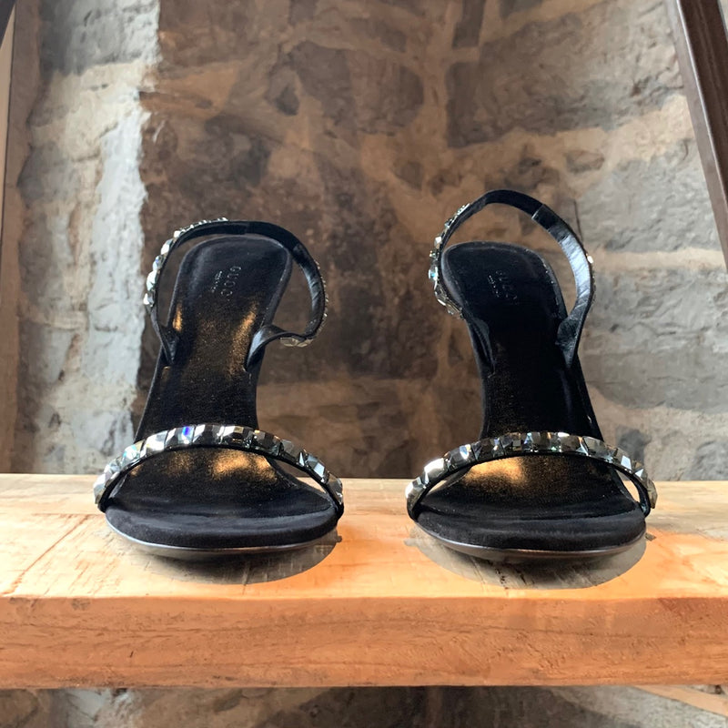 Sandales à talons noires avec cristaux Gucci Mallory