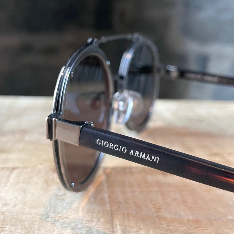 Giorgio Armani AR 6070 Pewter Gold Round Sunglasses