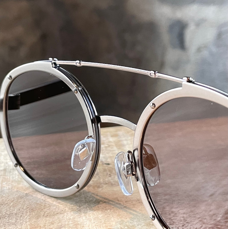 Giorgio Armani AR 6070 Pewter Gold Round Sunglasses
