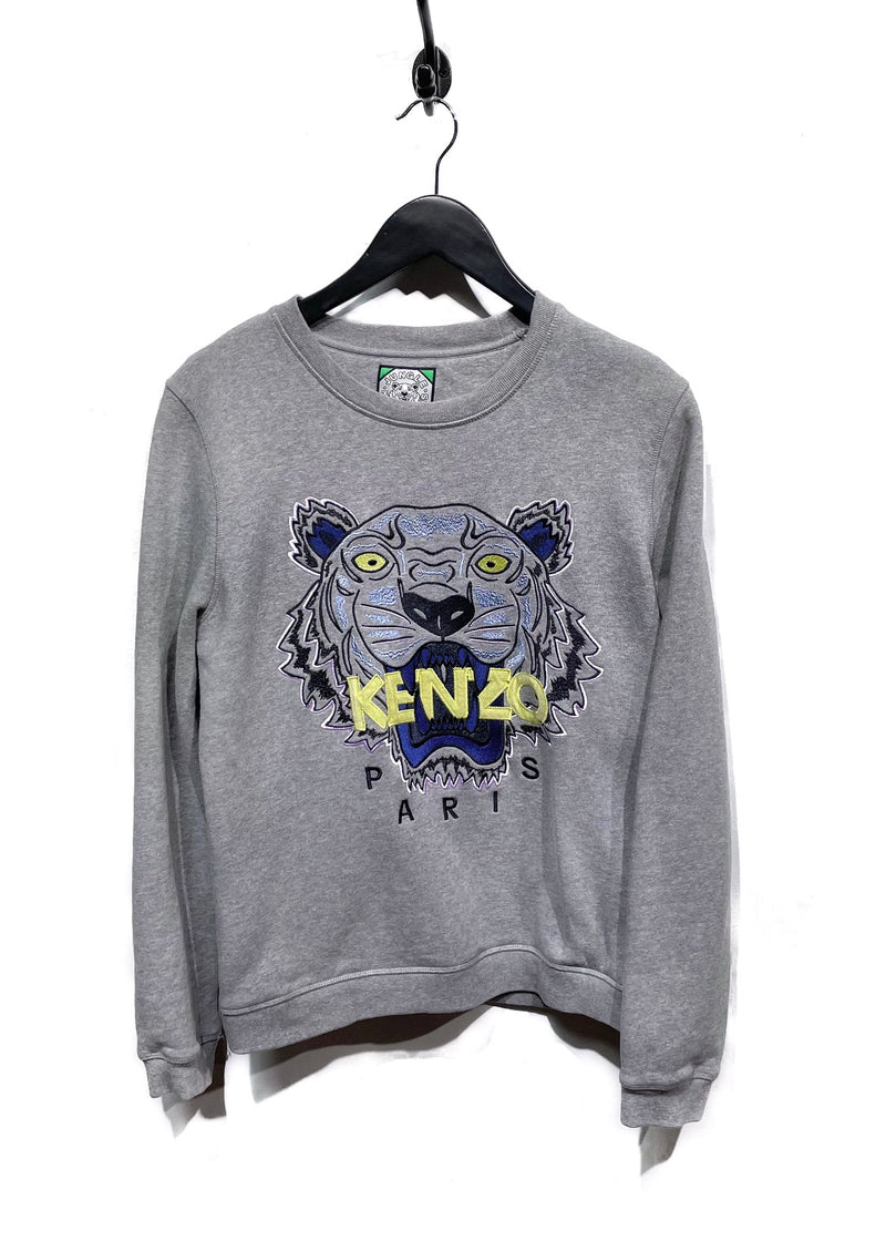 Kenzo Blue Tiger Embroidered Grey Sweatshirt