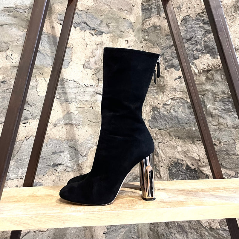 Alexander McQueen Mirrored Heeled Suede Ankle Boots