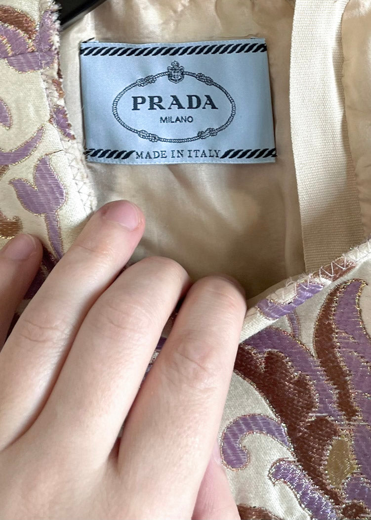 Prada Ivory Shantung Silk Jacquard Accent Dress – Boutique LUC.S