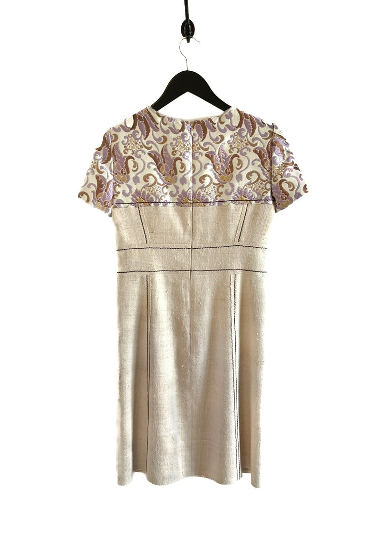 Prada Ivory Shantung Silk Jacquard Accent Dress