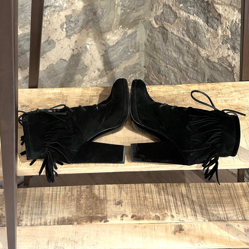 Giuseppe Zanotti Uma 110 Black Suede Fringed Heeled Boots