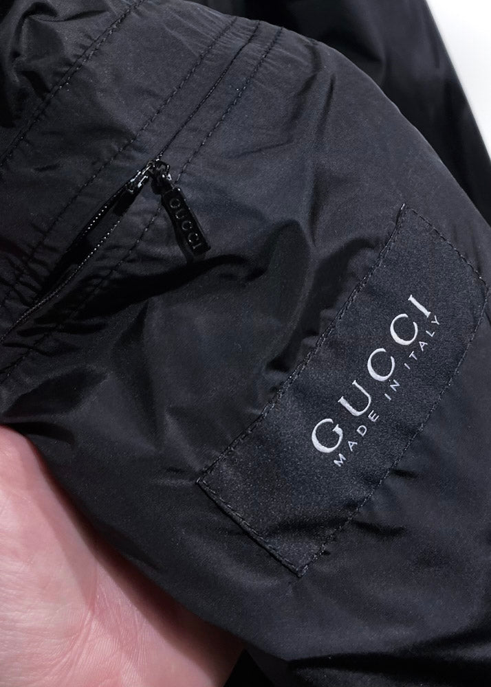 Blouson aviateur en nylon brillant noir Gucci