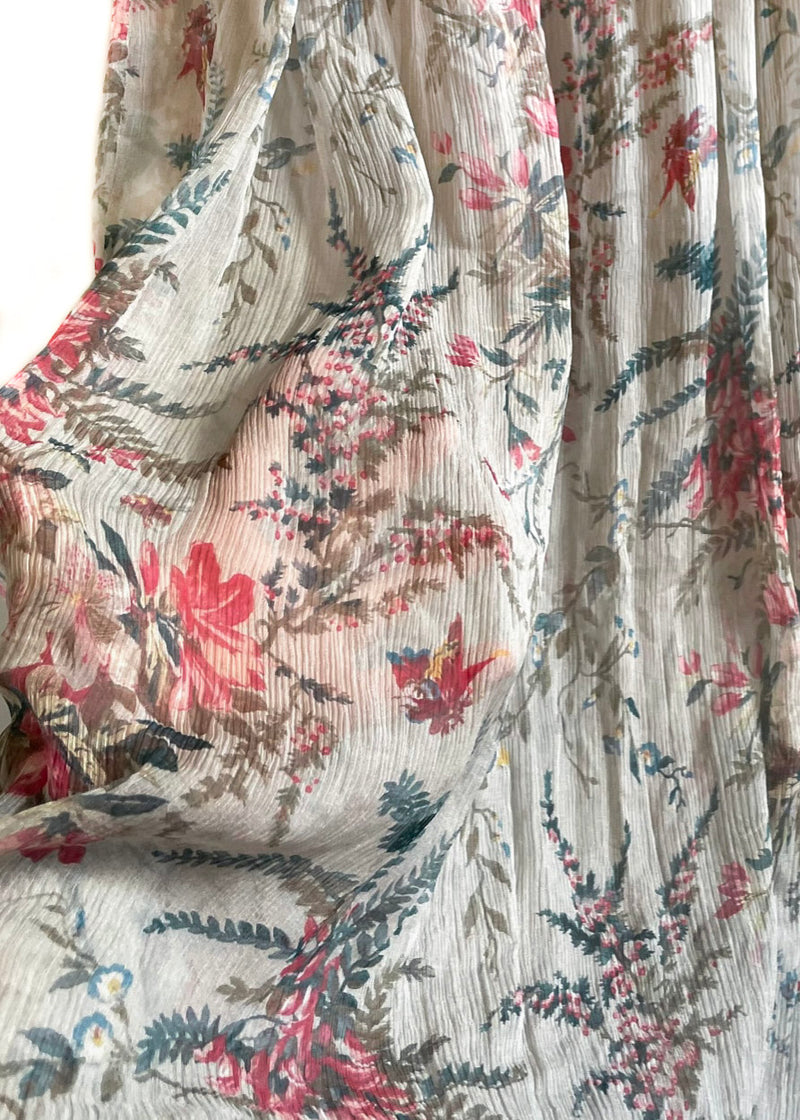 Zimmermann Ivory Floral Print Gathered Maxi Silk Dress