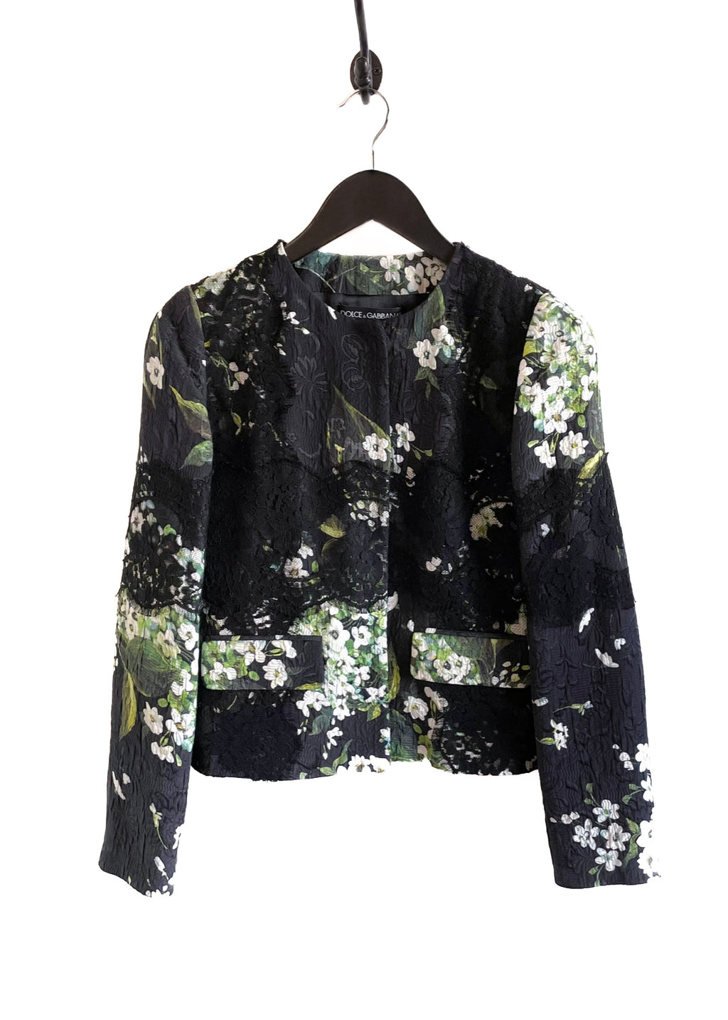 Dolce & Gabbana Black Green Floral Jacquard Evening Jacket