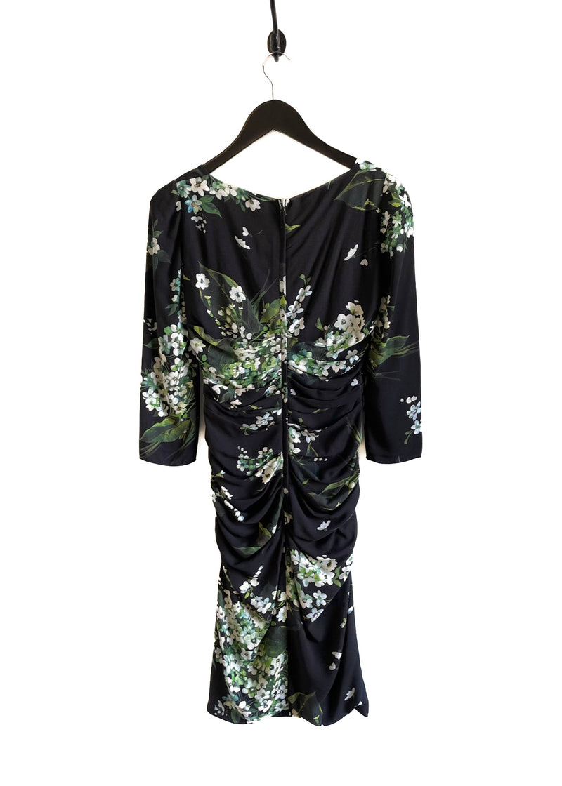 Robe froncée à fleurs vert noir Dolce & Gabbana