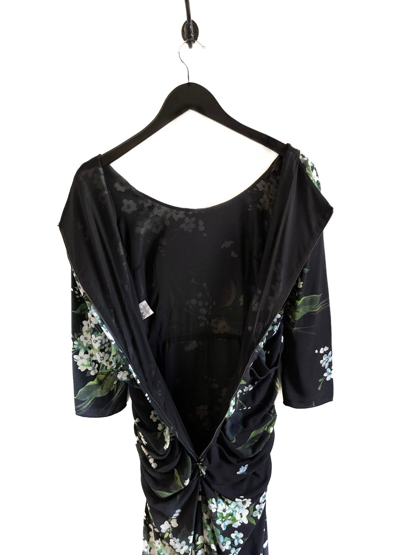 Robe froncée à fleurs vert noir Dolce & Gabbana