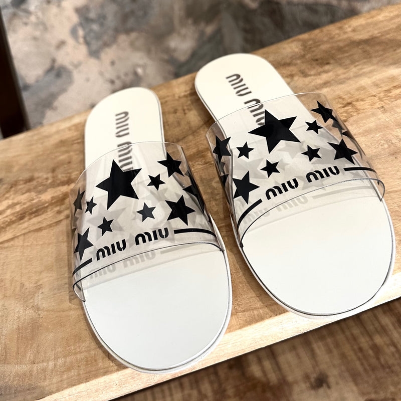 Miu Miu Vinyl Star Print Slide Sandals