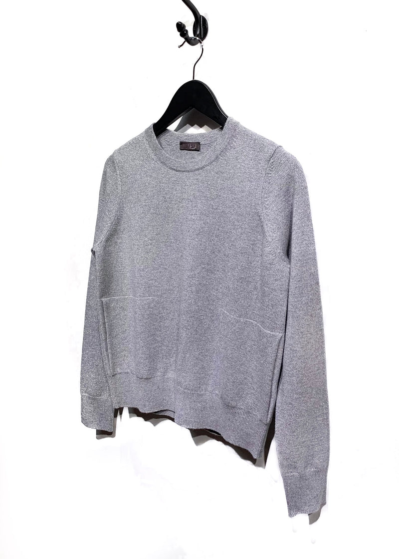 Peserico Tricot Grey Silver Lurex Wool Blend Sweater