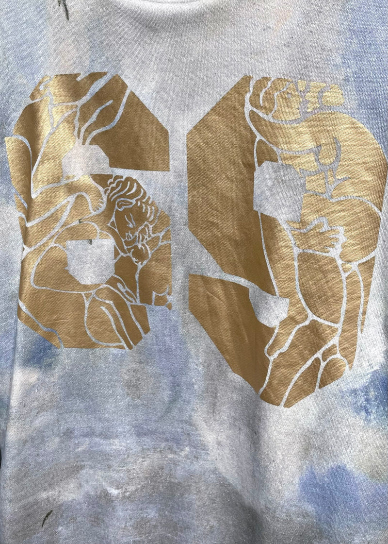 Rare sweat Vivienne Westwood bleu effet tie dye imprimé 69