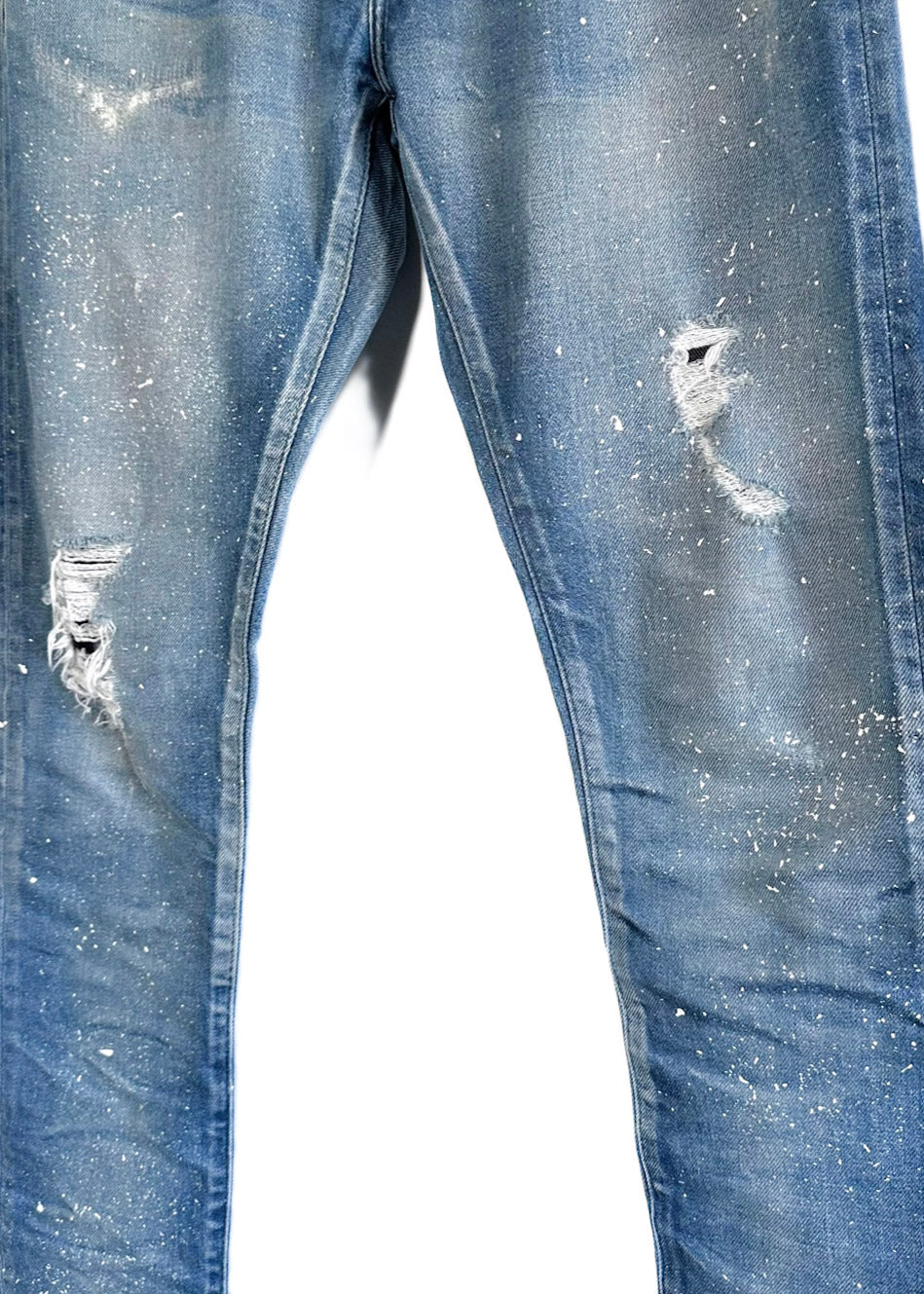 John Elliott Paint Splattered Distressed Blue Jeans