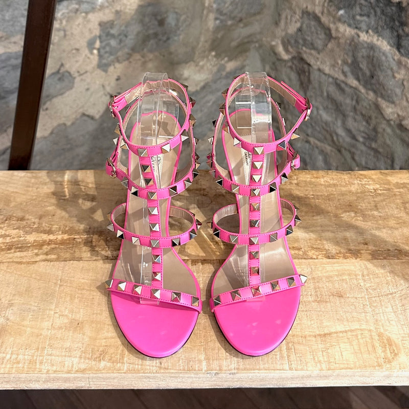 Valentino Pink Leather Rockstud Caged Heeled 100 Sandals