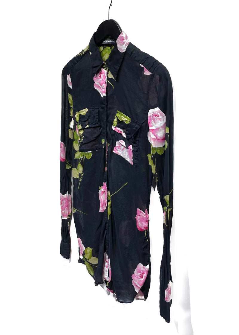 Dolce & Gabbana Black Shirt with Flower Details