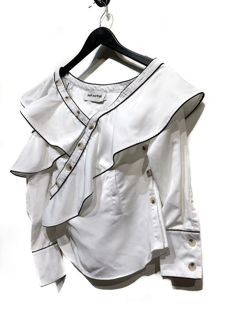 Self-Portrait White Asymmetrical Buttoned Ruffled Shirt