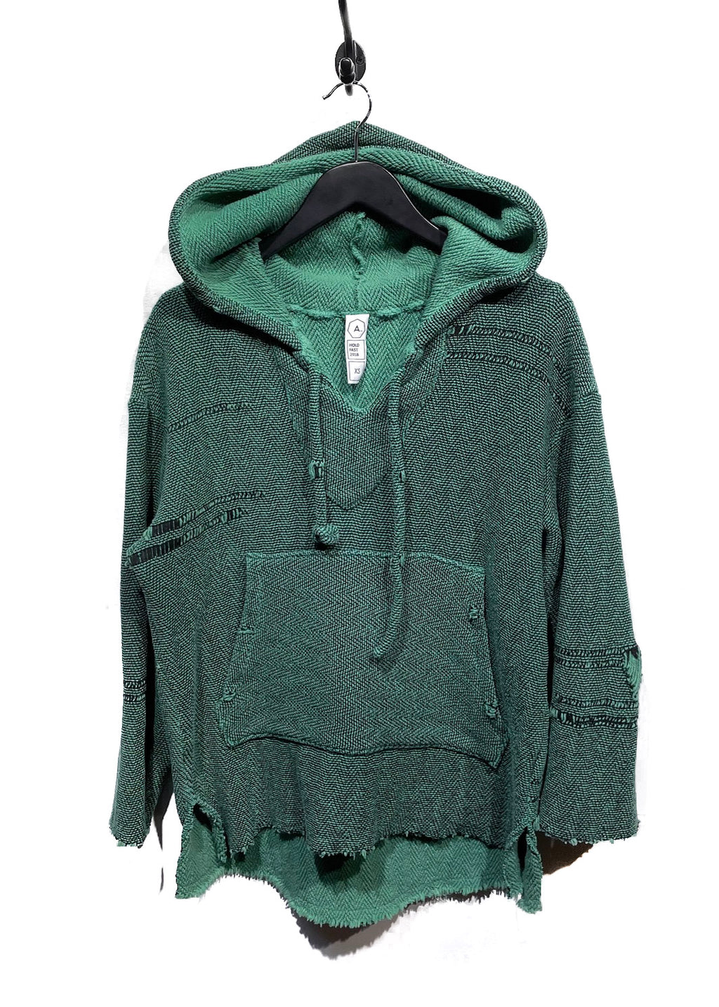 Alchemist Hold Fast 2018 Green Cotton Poncho Hoodie with Rose Print Panel at Back