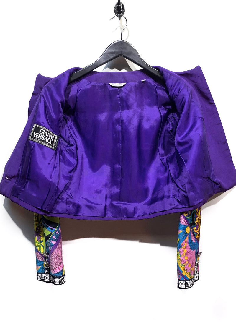 Gianni Versace Vintage Purple Multi-Prints Cropped Jacket