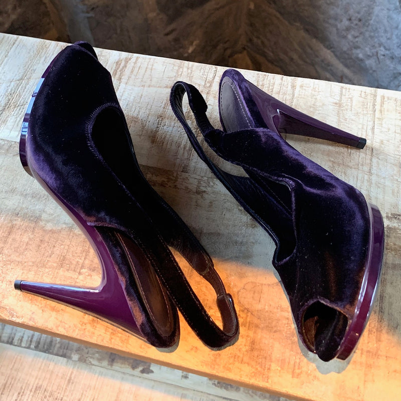 Escarpins à bout ouvert en velours violet Jil Sander