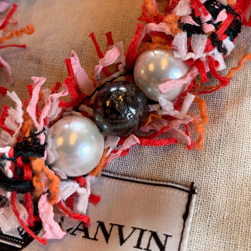 Lanvin Red Tweed and Pearl Necklace