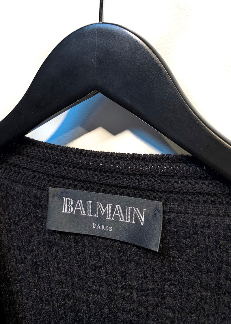 Balmain Black Mohair Blend Wrap Belted Cardigan