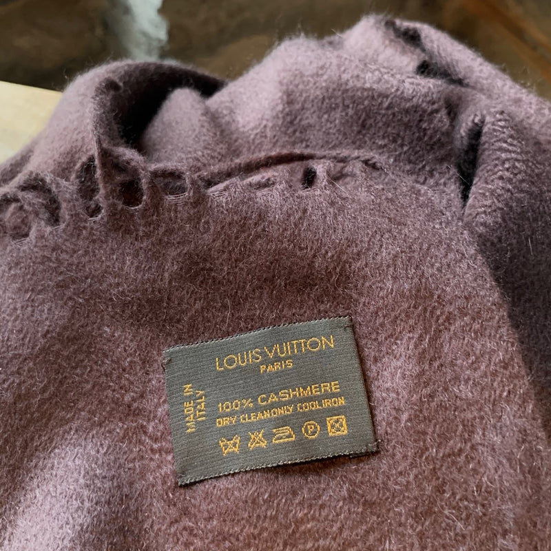 Écharpe frangée à logo en cachemire marron Louis Vuitton