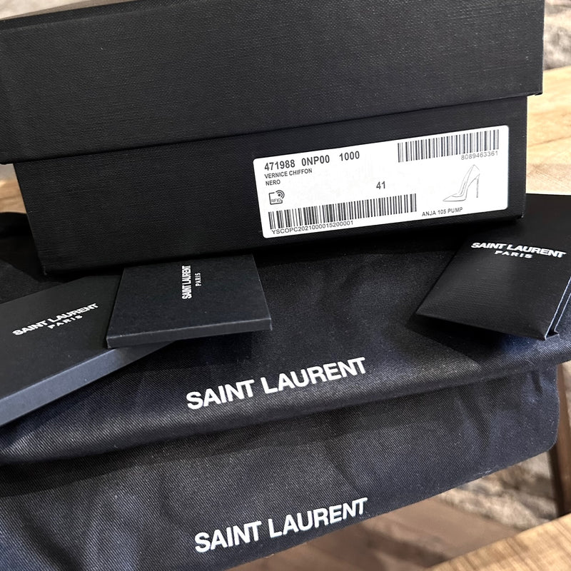 Escarpins en cuir vernis noir Saint Laurent Anja 105