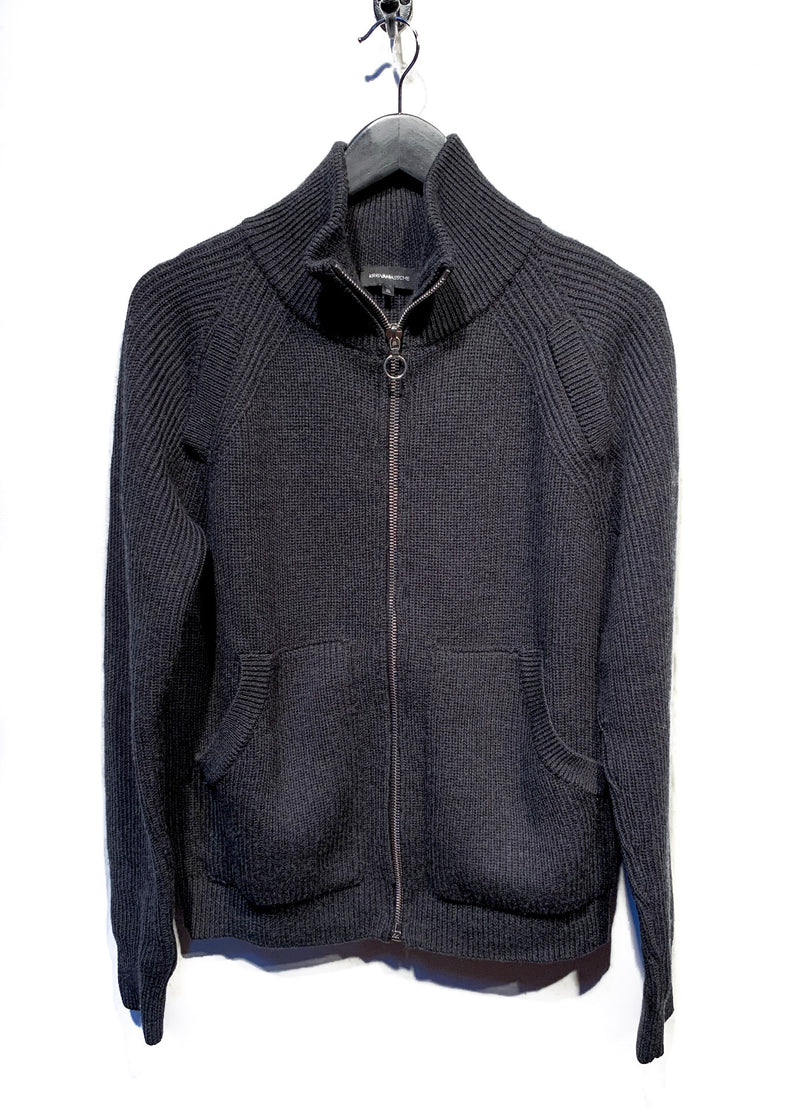Kris Van Assche Grey Wool Ribbed Zip-up Pocketed Sweater