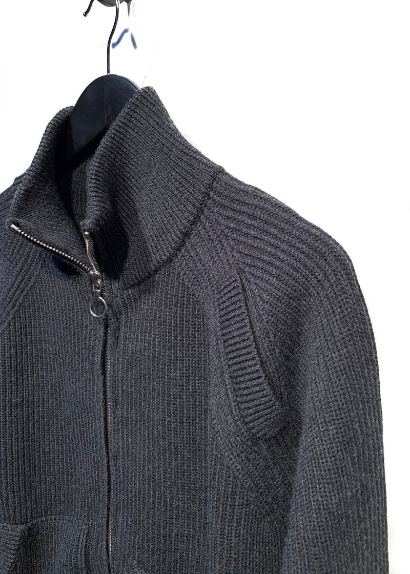 Pull gris à poches zippé en laine Kris Van Assche