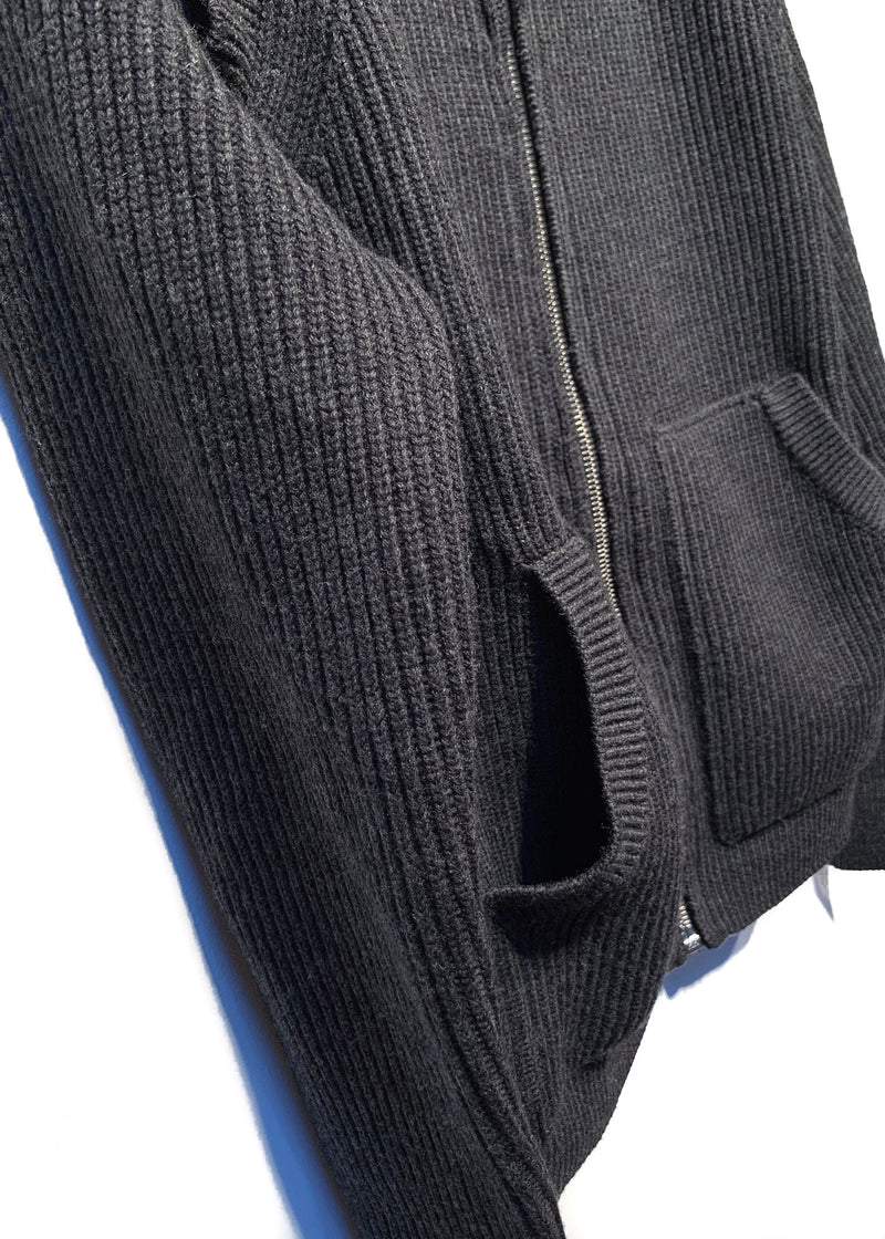 Pull gris à poches zippé en laine Kris Van Assche
