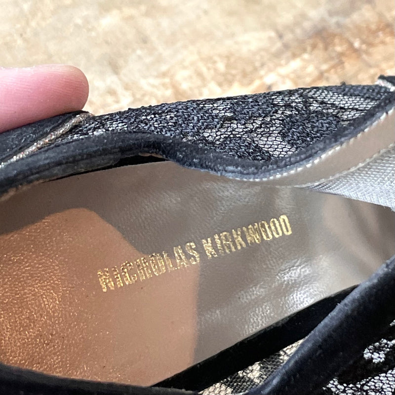 Nicholas Kirkwood Black Lace Suede Heeled Sandals