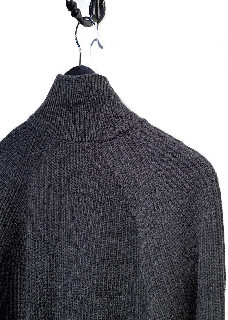 Kris Van Assche Grey Wool Ribbed Zip-up Pocketed Sweater