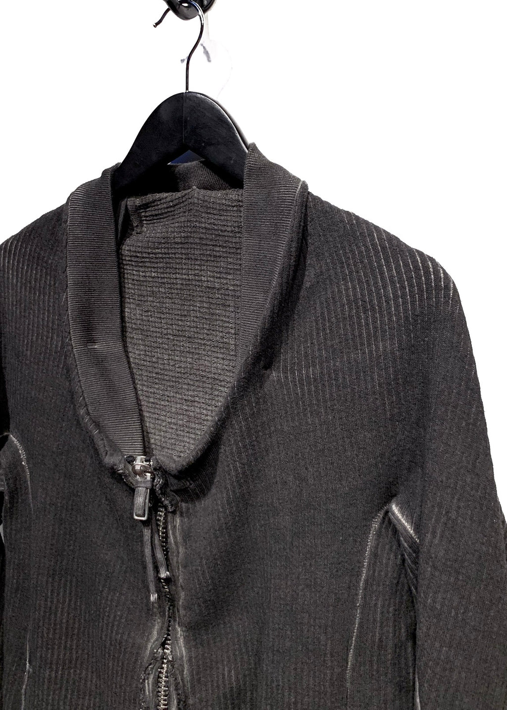 Boris Bidjan Saberi Grey Cotton Ribbed Zip-up Pocketed Sweater