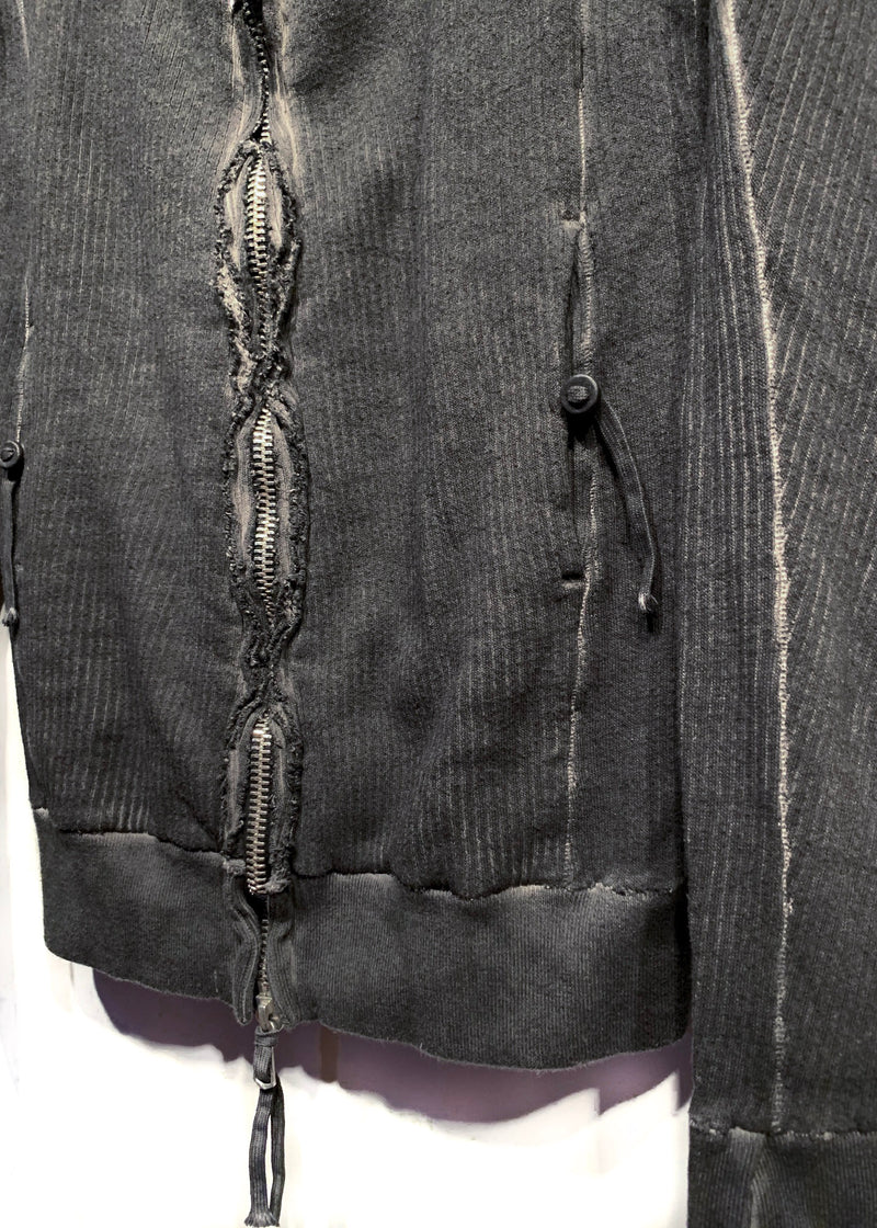 Boris Bidjan Saberi Grey Cotton Ribbed Zip-up Pocketed Sweater