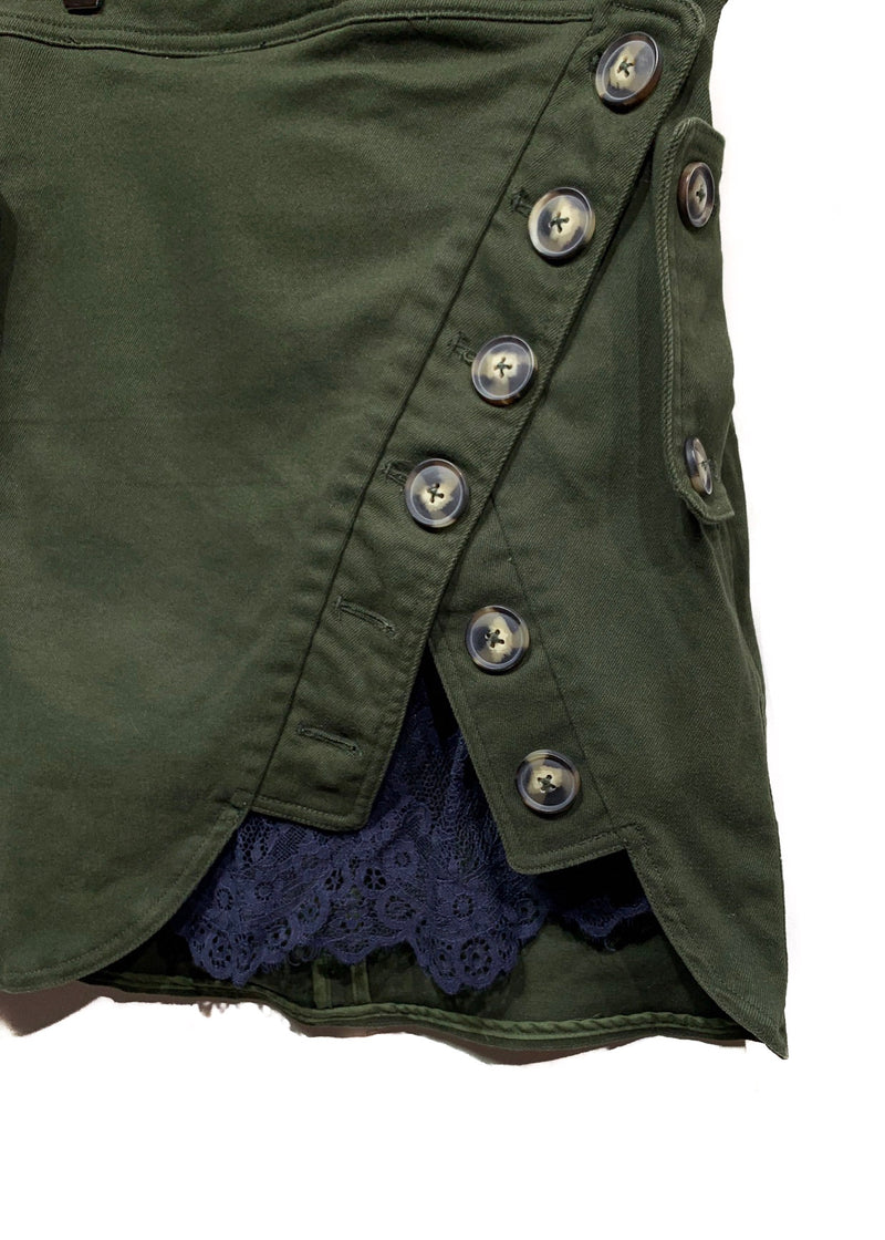 Self-Portrait Green Utility Mini Skirt with Lace Details