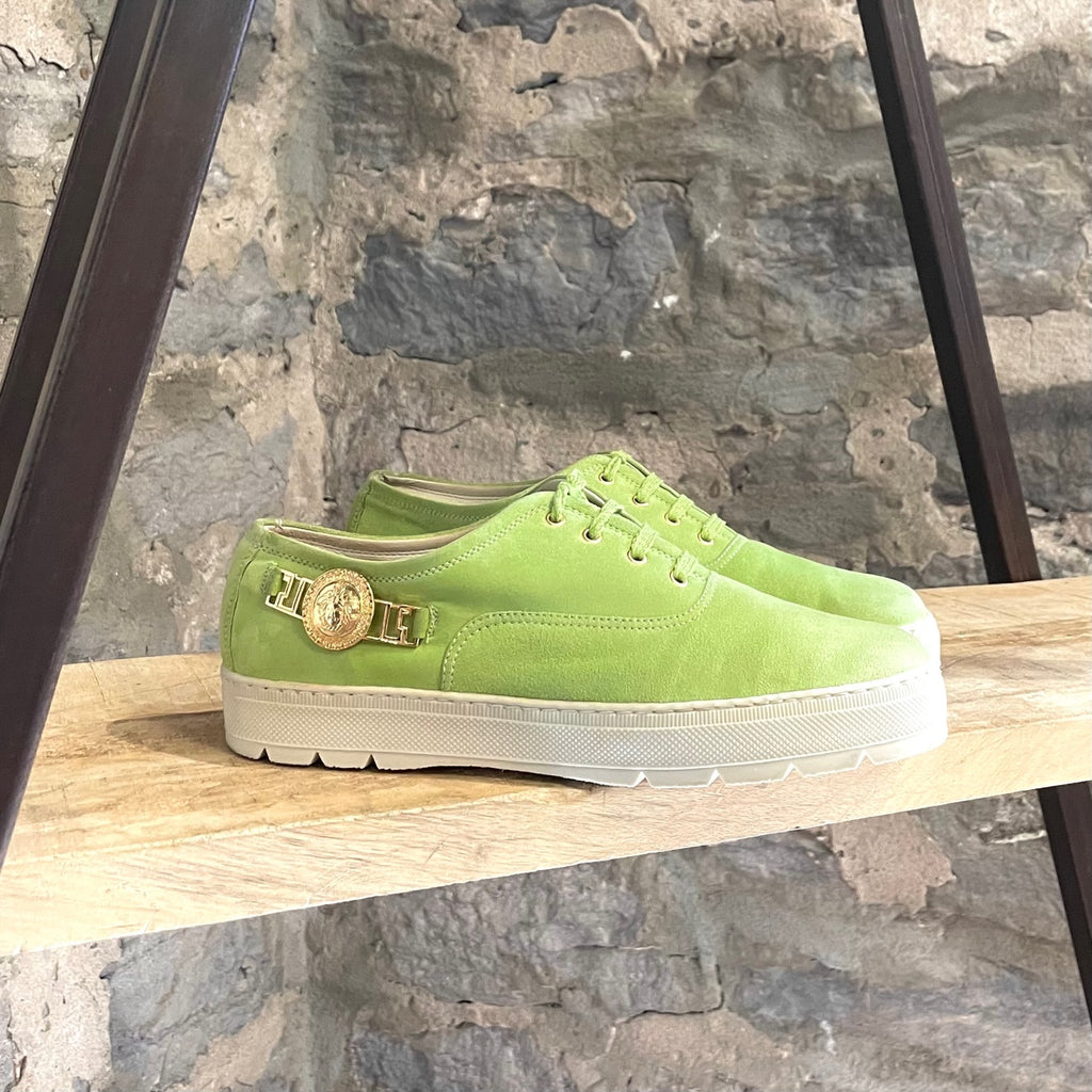 Gianni Versace Rare 90s Lime Green Suede Medusa Sneakers