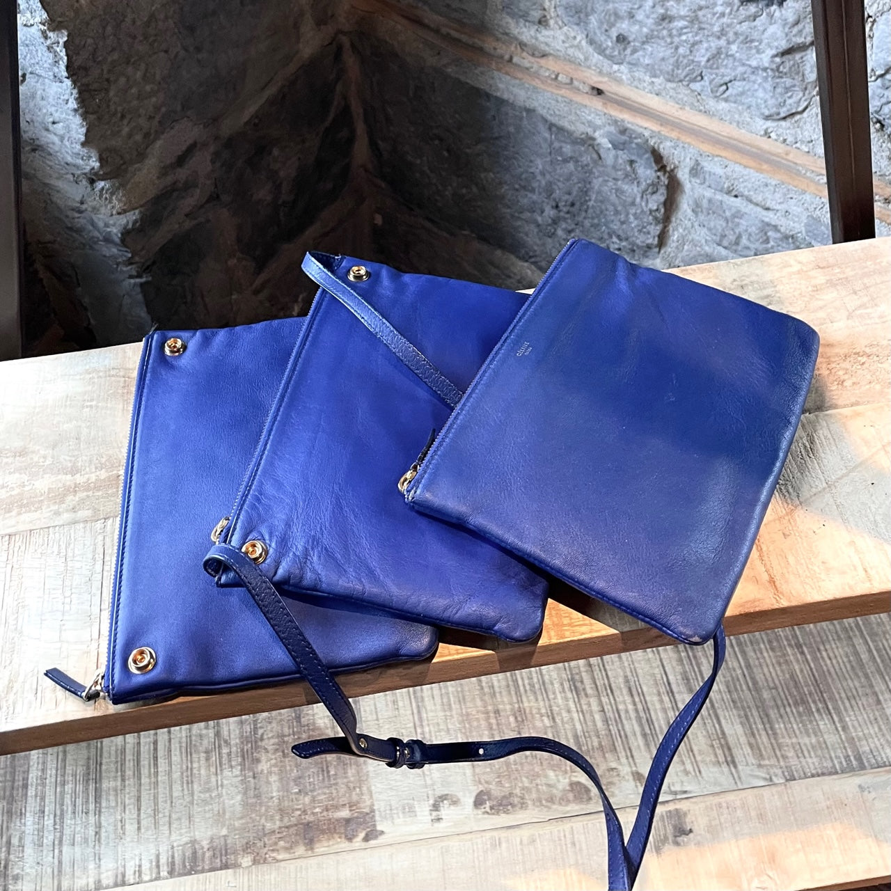 Trio leather crossbody bag Celine Blue in Leather - 31219284