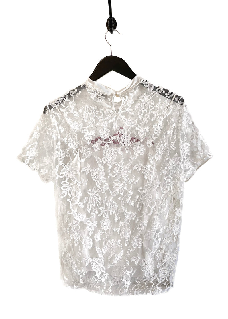 Burberry White Lace Embroidered Top
