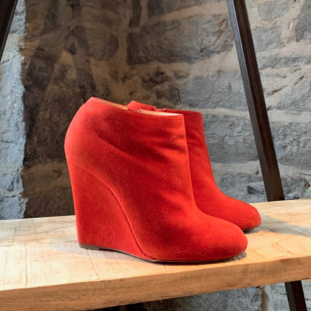 Christian Louboutin Red Suede Belle Zeppa Booties