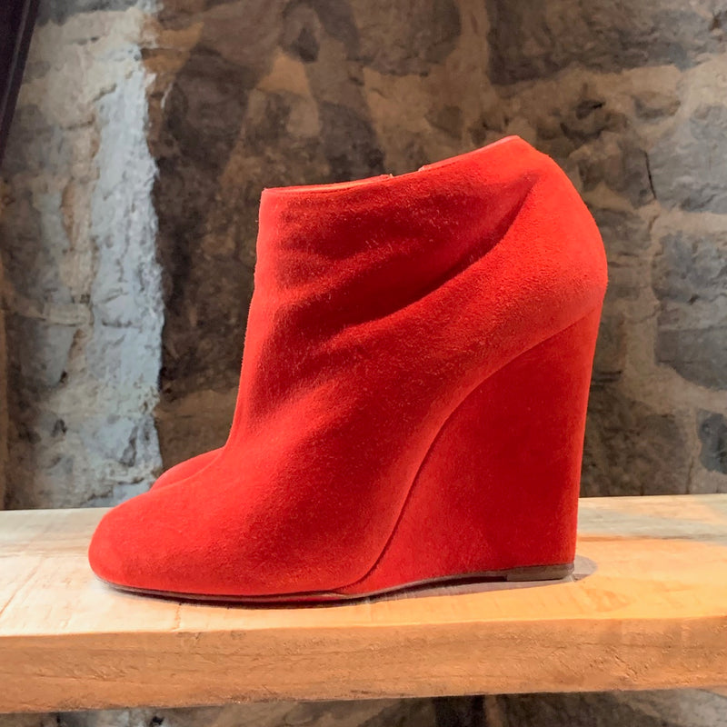 Christian Louboutin Red Suede Belle Zeppa Booties