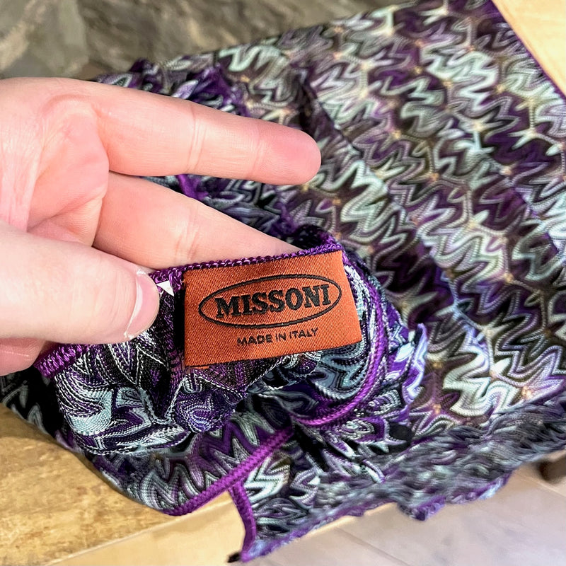 Missoni Deep Purple Turquoise Pattern Ruffle Scarf