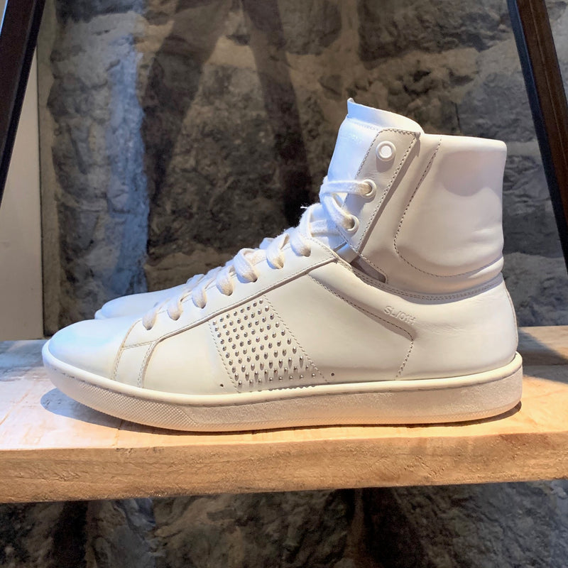 Saint Laurent White SL 01 Studded High-top Sneakers
