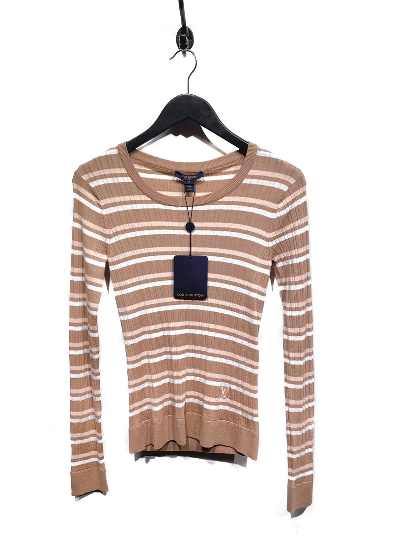 Louis Vuitton Brown Pink Ivory Striped Wool Sweater