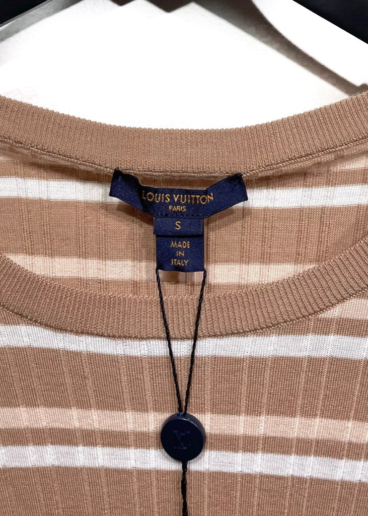 Pull en laine rayé marron rose ivoire Louis Vuitton