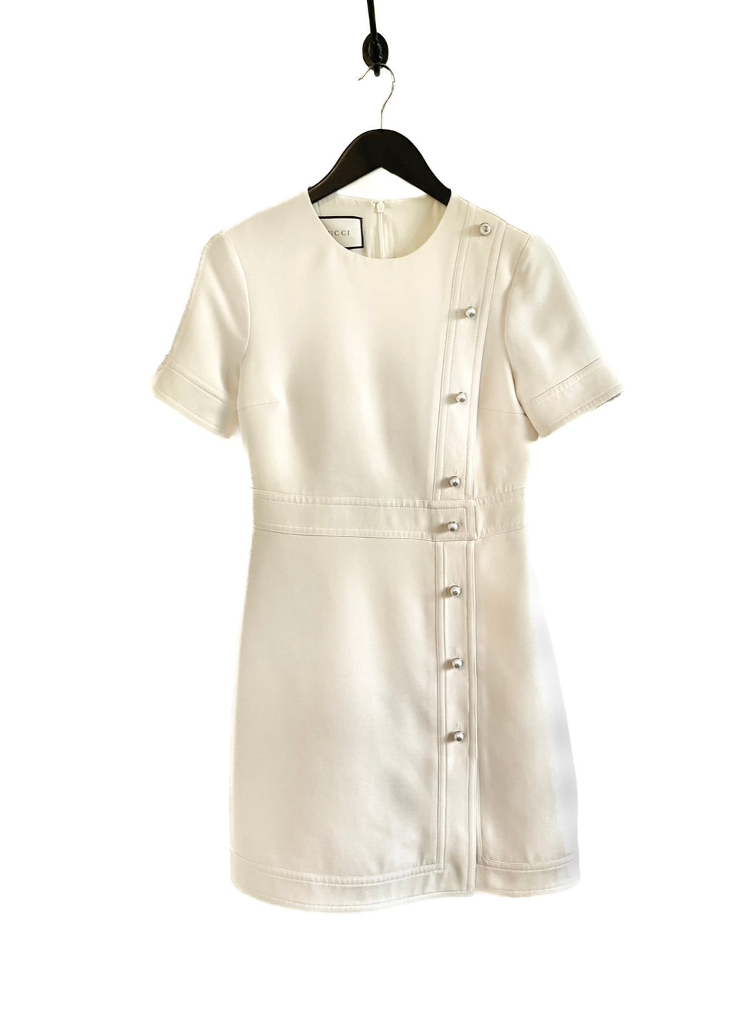 Gucci Ivory Side Pearl Buttons Short Sleeves Dress