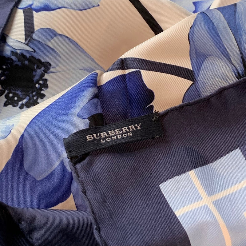 Burberry Blue Floral Checkered Silk Scarf