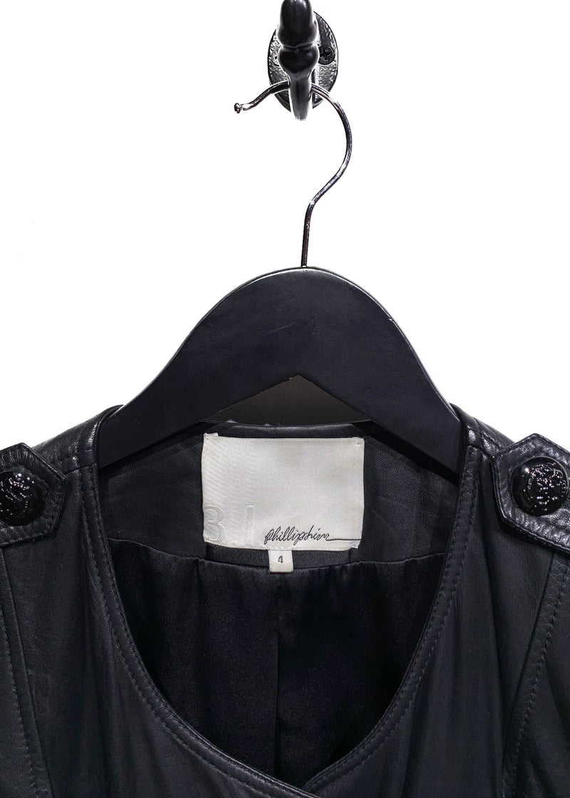 3.1 Phillip Lim Black Leather Fur Accent Sleeveless Vest