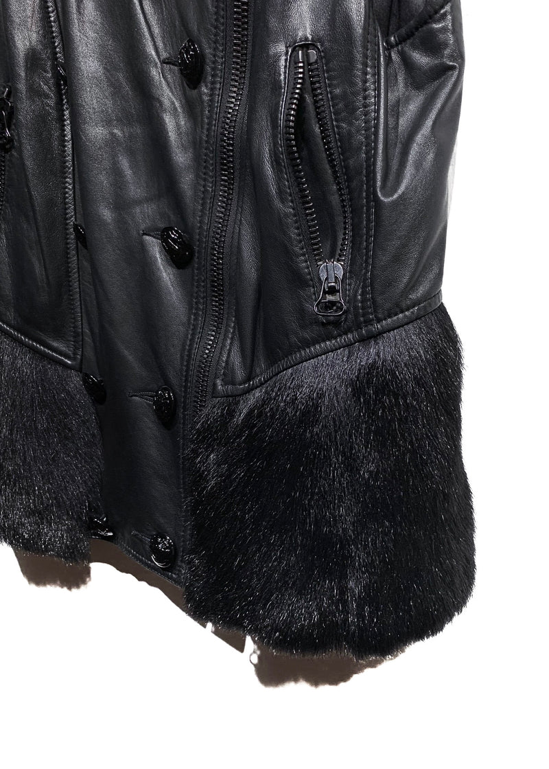3.1 Phillip Lim Black Leather Fur Accent Sleeveless Vest
